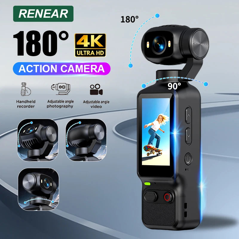 4K Action Camera with Flexible 90°/180° Rotation Lens