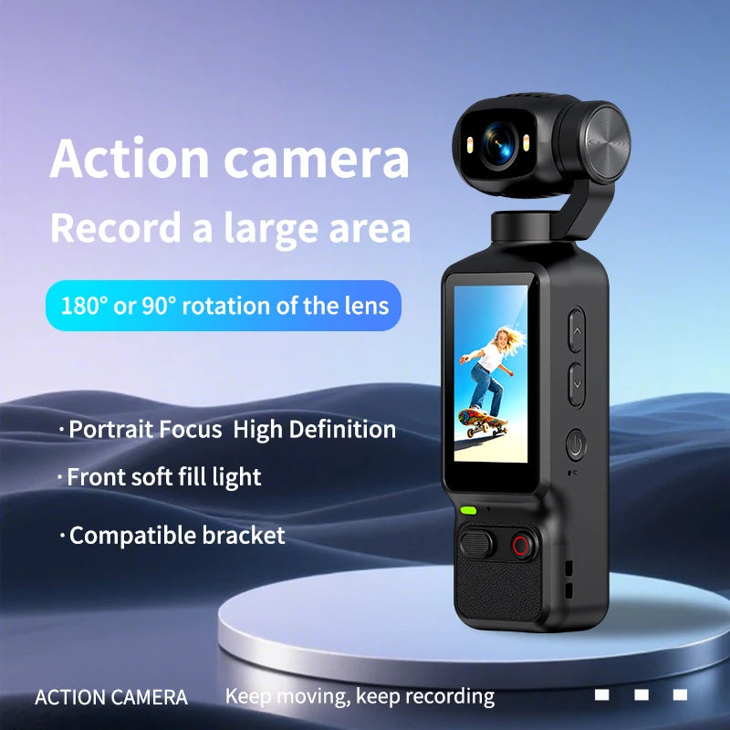 4K Action Camera with Flexible 90°/180° Rotation Lens