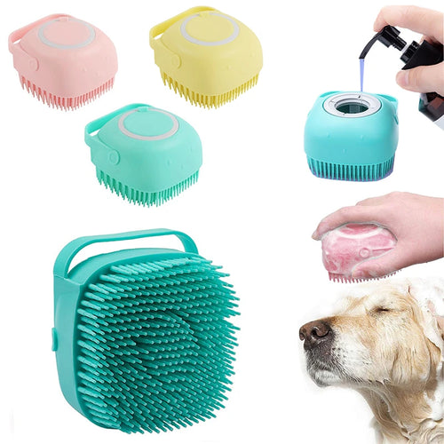 2-in-1 Silicone Pet Bath Brush with Shampoo Dispenser