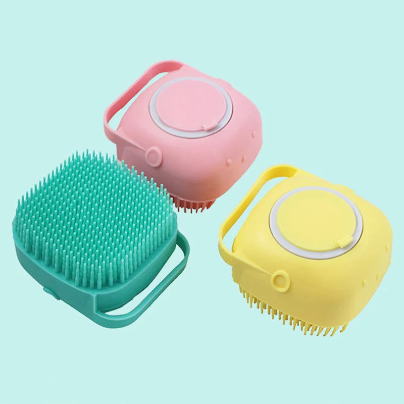 2-in-1 Silicone Pet Bath Brush with Shampoo Dispenser