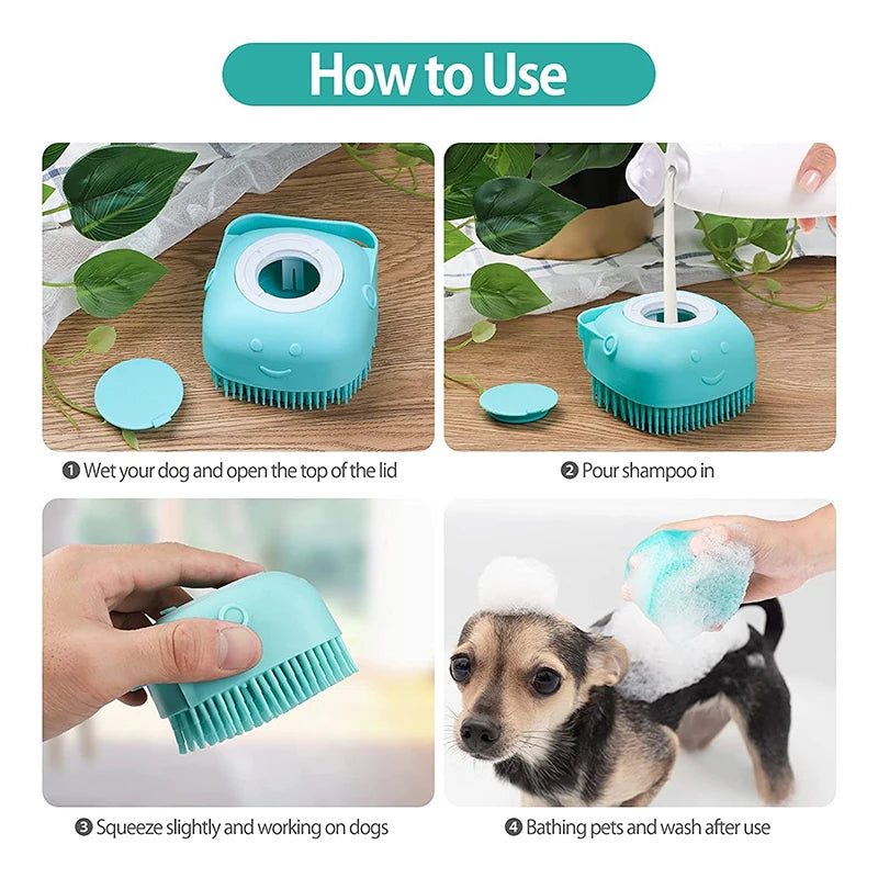 2-in-1 Silicone Pet Bath Brush with Shampoo Dispenser